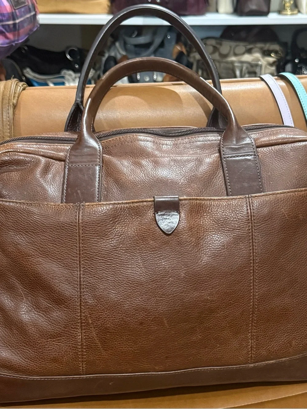 Fossil Vintage in Brown Leather-Briefcase Classic Carryall- Unisex